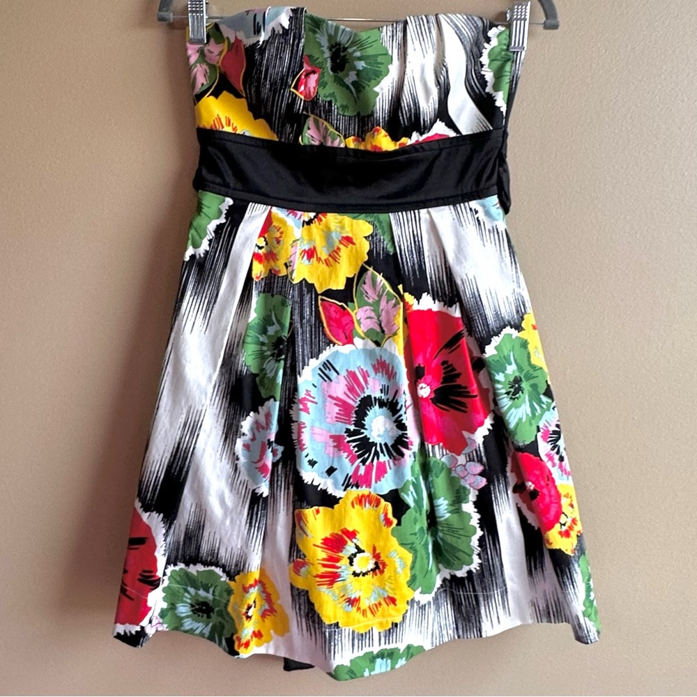 Teeze Me Juniors Dress Cocktail Multi-Color Floral Strapless Bright Fun Mini 5 - Picture 2 of 16